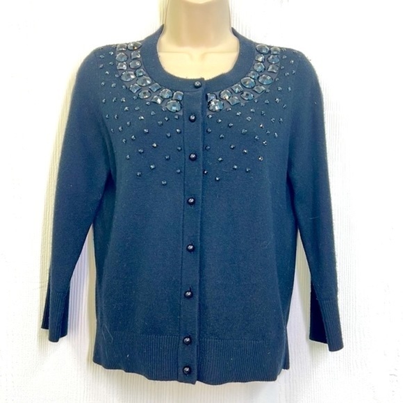 Kate spade - Kati Black Beaded Wool And Cashmere Button Up Cardigan Small - Picture 3 of 11